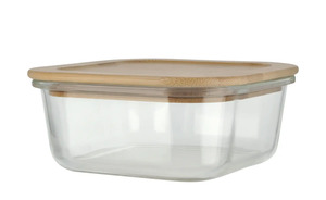 KHG Aufbewahrungsdose 800 ml quadratisch transparent/klar Bambus, Glas  Maße (cm): B: 15,5 H: 6,6 Küchenzubehör