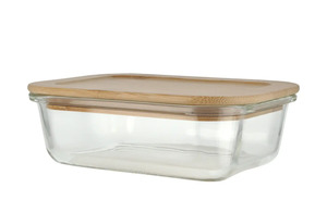 KHG Aufbewahrungsdose 650 ml rechteckig transparent/klar Bambus, Glas  Maße (cm): B: 12,6 H: 5,7 Küchenzubehör