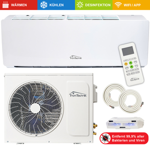 TroniTechnik Reykir Split Klimagerät Klimaanlage mit 9000 BTU, inkl. Zubehör und UV-C Reinigung