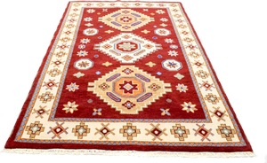 morgenland Wollteppich Kazak Teppich handgeknüpft rot, rechteckig, 18 mm Höhe