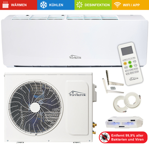 TroniTechnik Reykir Split Klimagerät Klimaanlage mit 9000 BTU, inkl. Zubehör, Wandhalterung und UV-C