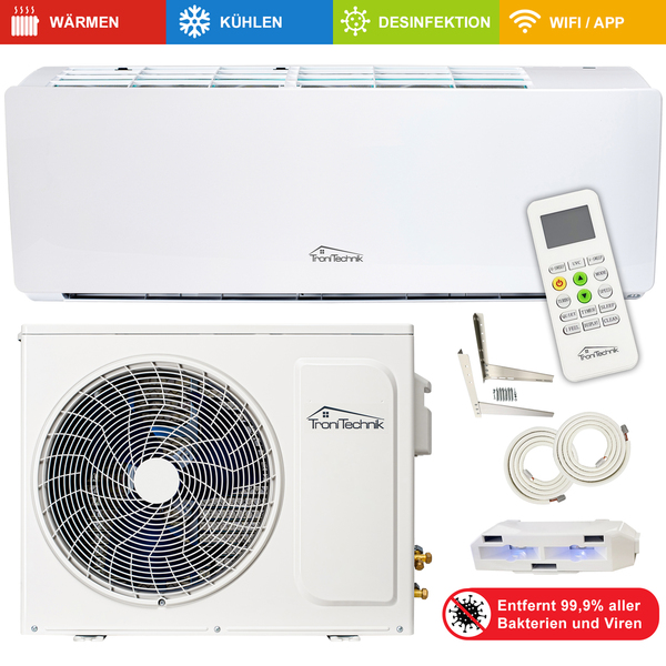 Bild 1 von TroniTechnik Reykir Split Klimagerät Klimaanlage mit 9000 BTU, inkl. Zubehör, Wandhalterung und UV-C