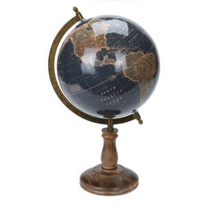 Globus 21 x 38 cm in Petrol mit Holzfuß in Englisch