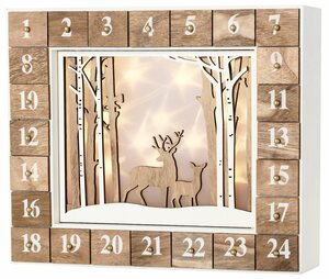 BRUBAKER befüllbarer Adventskalender »Wiederverwendbarer Weihnachtskalender zum Befüllen«, Weiße Winterlandschaft mit LED Beleuchtung - 35,5 x 6 x 27 cm