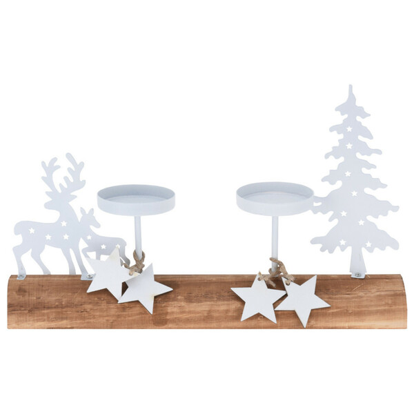 Bild 1 von Kerzenhalter auf Holztablett mit 2 Teelichthalterungen und Weihnachtszene