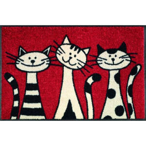 Esposa Fußmatte 50/75 cm katze rot, schwarz, weiß , Three Cats , Textil , 50x75 cm , Velours , rutschfest, für Fußbodenheizung geeignet , 004336003989