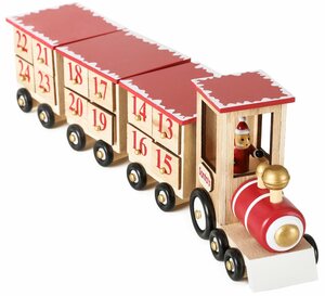 BRUBAKER befüllbarer Adventskalender »Weihnachtskalender zum Befüllen - Lokomotive Rot - 47,5 cm groß«, Weihnachten Kalender Wiederverwendbar - 24 Türchen