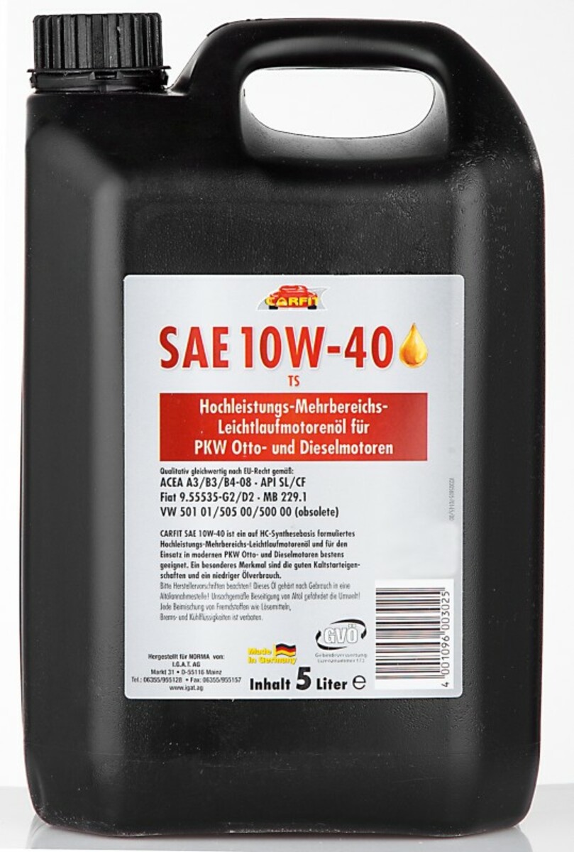 Bild 1 von Carfit Qualitäts-Motorenöl SAE, 10W-40, 5 Liter