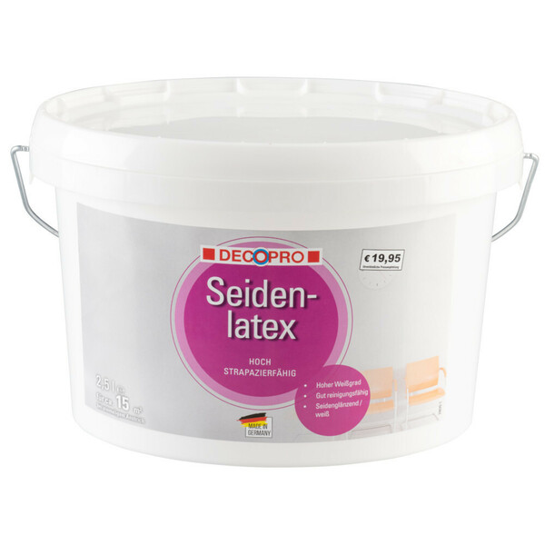 Bild 1 von DecoPro Seidenlatex Wandfarbe 2,5l weiß gut deckend für den Innenbereich