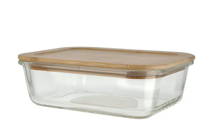 KHG Aufbewahrungsdose 1000 ml rechteckig transparent/klar Bambus, Glas  Maße (cm): B: 15 H: 6,4 Küchenzubehör
