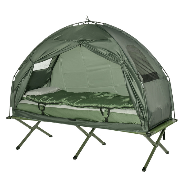 Bild 1 von Outsunny Feldbett 4 in 1 Camping Set mit Zelt Schlafsack Matratze faltbar, Dunkelgrün