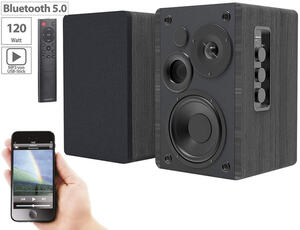 auvisio MSS-95.usb Aktives Stereo-Regallautsprecher-Set Holz-Gehäuse Bluetooth 5 120 W Box Soundbox