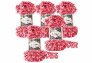 Alize »5 x 100g Strickgarn ALIZE Puffy Fur Uni, Fransenstrickgarn Fingerstrick-Wolle ohne Nadel Farbwahl« Häkelwolle, 6115 pink