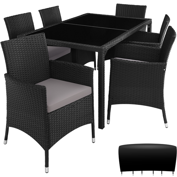 Bild 1 von Rattan Sitzgruppe 6+1 mit Schutzhülle - schwarz/grau