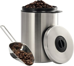 Edelstahldose für 1 kg Kaffeebohnen mit Schaufel edelstahl