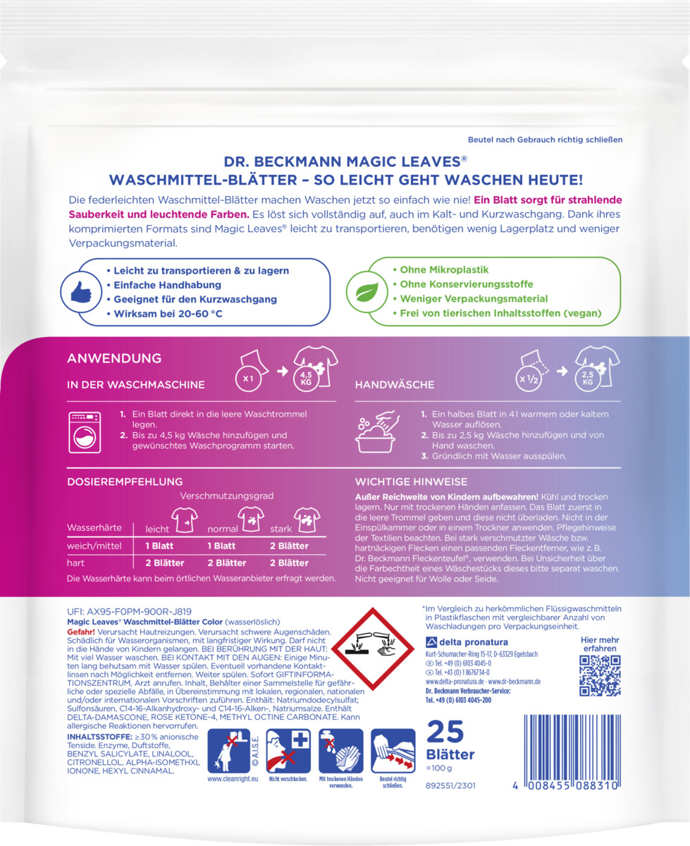 Bild 2 von Dr. Beckmann Magic Leaves Waschmittel-Blätter Color 25 WL
