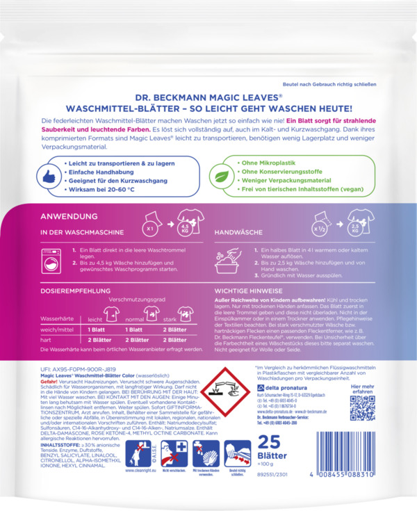 Bild 2 von Dr. Beckmann Magic Leaves Waschmittel-Blätter Color 25 WL