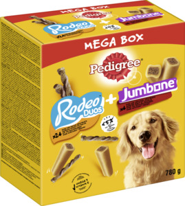 Pedigree Mega Box Snacks mit Rodeo Duos & Jumbone Riesenknochen