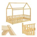 Bild 1 von Juskys Kinderbett Marli 80 x 160 cm Rausfallschutz, Lattenrost & Dach   natur   Hausbett   Holz