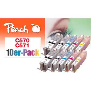 Peach C570 10 Druckerpatronen (2*bk, bkph, c/m/y) ersetzt Canon PGI-570, CLI-571 für z.B. Canon Pixma TS 5050, Canon Pixma TS 8050 (wiederaufbereitet)