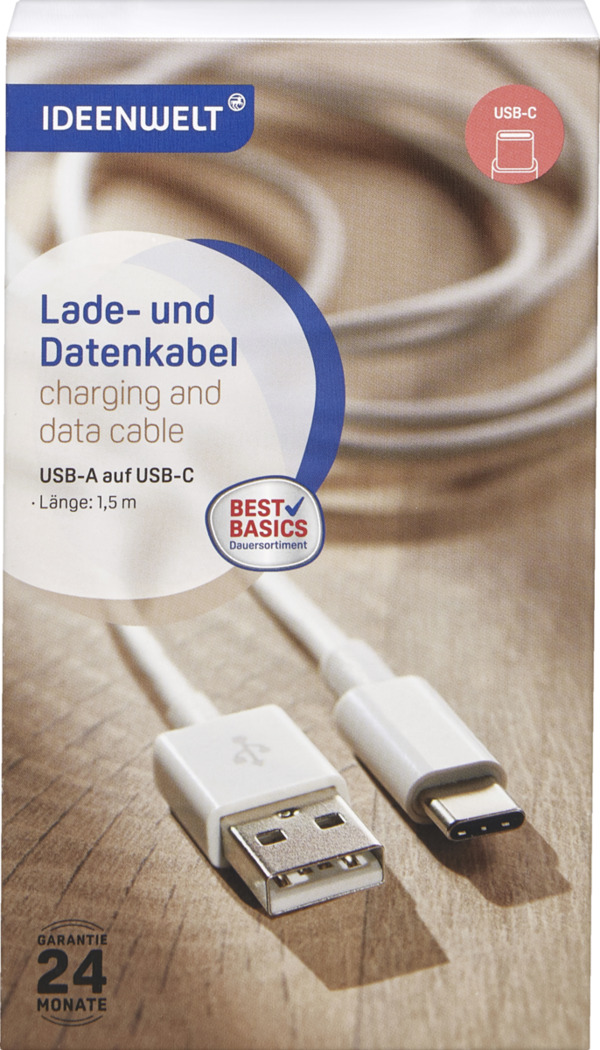 Bild 1 von IDEENWELT Best Basics Lade- & Datenkabel USB-A auf USB-C, weiß