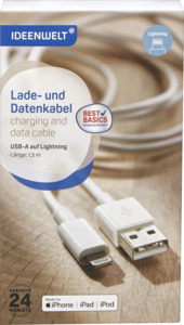 IDEENWELT Best Basics Lade- & Datenkabel USB-A auf Lightning, weiß