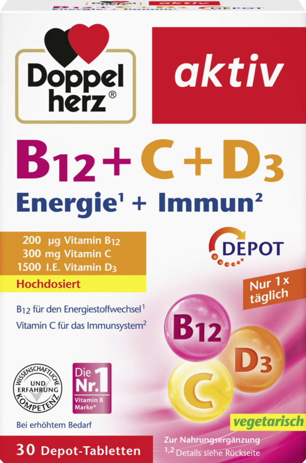 Bild 1 von Doppelherz aktiv B12 + C + D3 Energie + Immun Depot