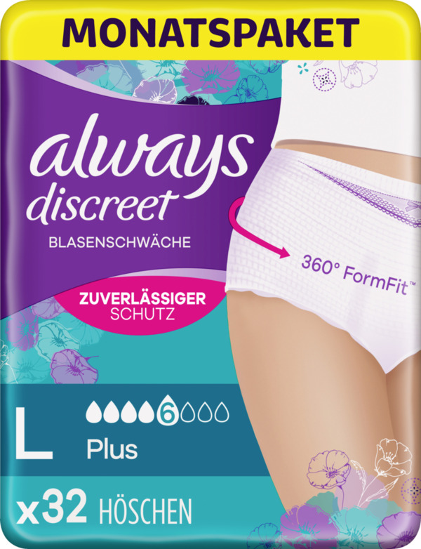 Bild 1 von Always Discreet Inkontinenz Höschen Plus Gr. L Monatspaket