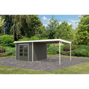 Bild 1 von Karibu Gartenhaus-Set 'Meteor B' terragrau/weiß mit Anbaudach 309 x 218,5 x 292,4 cm