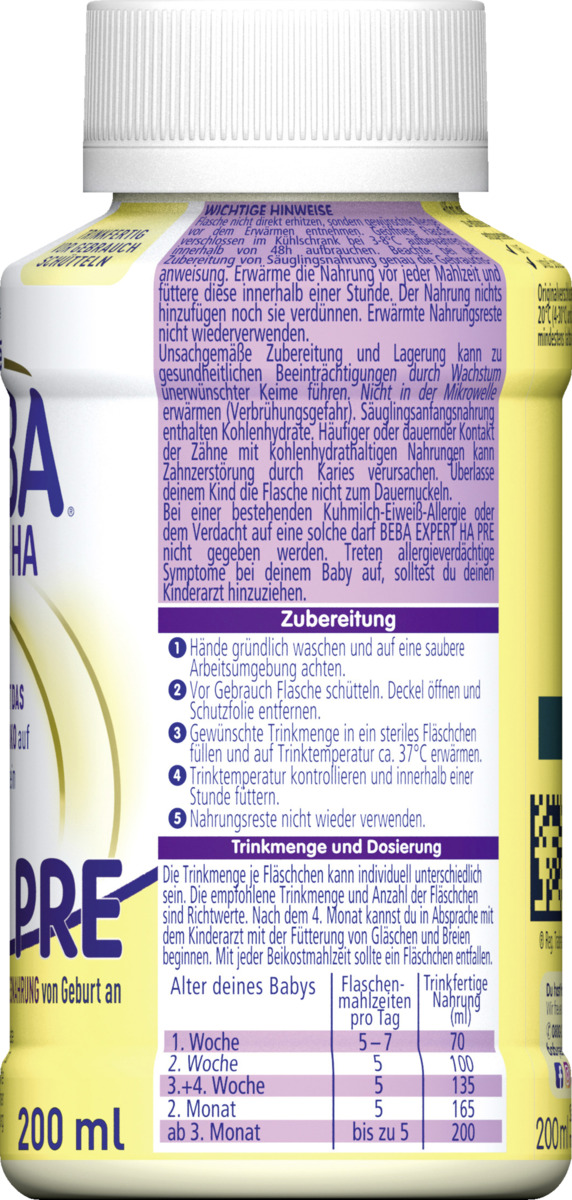 Bild 2 von BEBA expert HA PRE hydrolysierte Anfangsnahrung von Geburt an