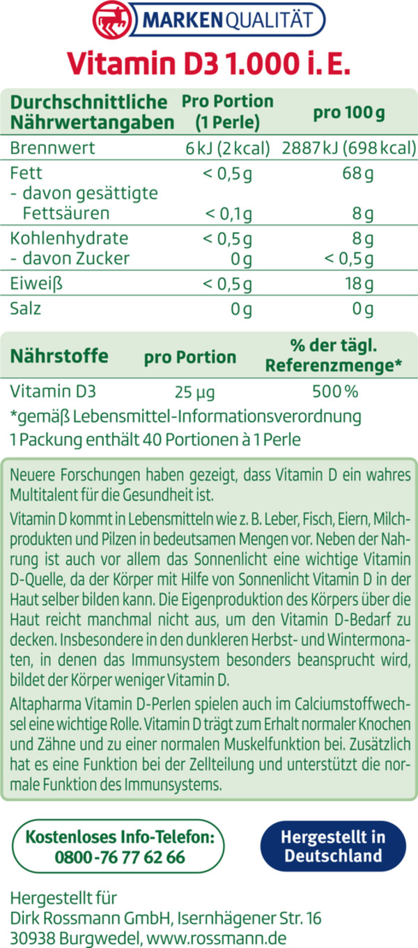 Bild 2 von altapharma Vitamin D3 1.000 i.E.