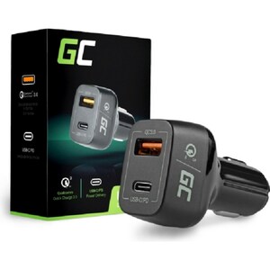 Green Cell In-Car Charger USB-C Power Delivery + USB Auto-Ladegerät (mit 2 beleuchtete Ladeanschlüsse, USB Typ C + USB Quick Charge 3.0, mit Schnellladefunktion)