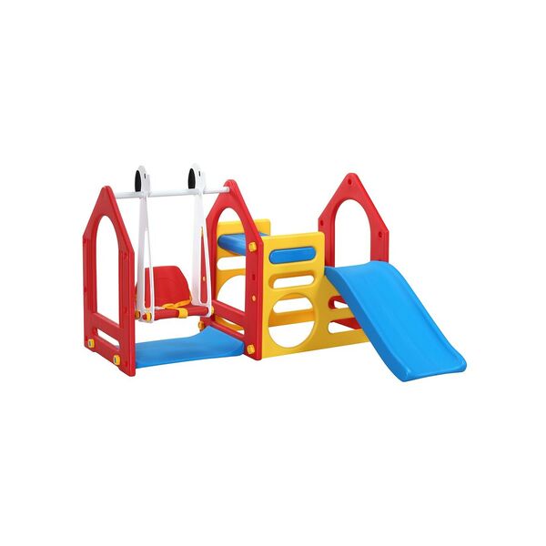 Bild 1 von Kinder Spielhaus mit Rutsche Schaukel 155x135cm Spiel-Turm Kletter-Haus Kunststoff Kinderspielhaus