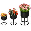 Bild 1 von Outsunny Blumenständer Set mit Abflusslöcher schwarz Ø22 x 41H cm   blumenständer blumentopf pflanzenständer blumenhocker