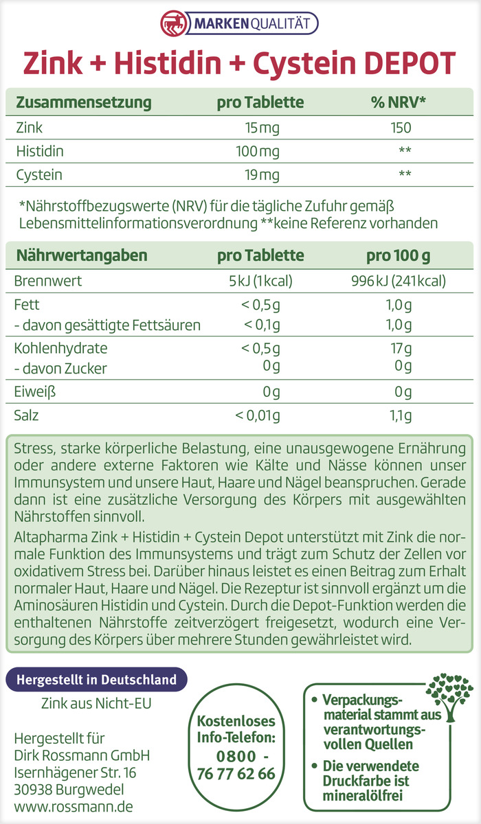 Bild 3 von altapharma Zink + Histidin + Cystein Depot Tabletten