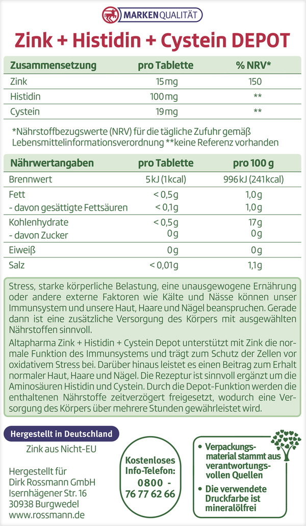 Bild 3 von altapharma Zink + Histidin + Cystein Depot Tabletten