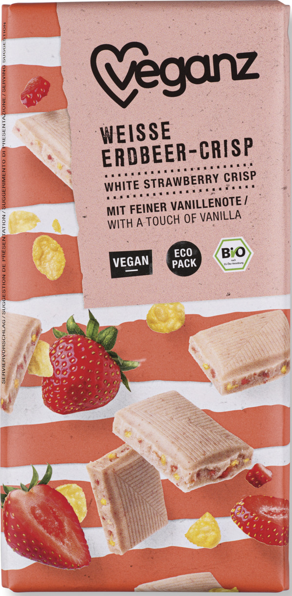 Bild 1 von veganz Bio Schokolade Weisse Erdbeer-Crisp