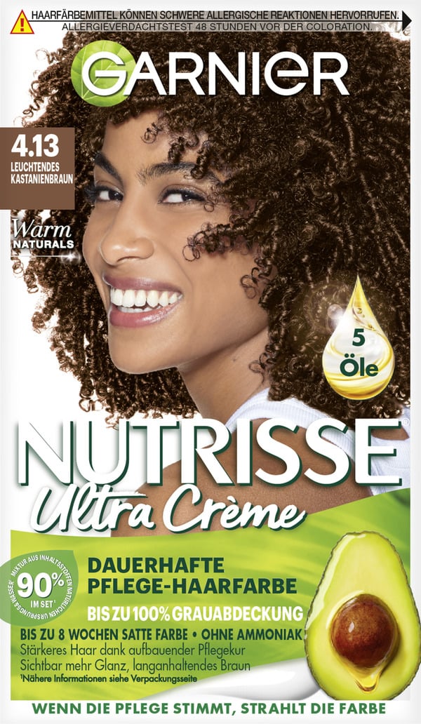 Bild 1 von Garnier Nutrisse Ultra Créme dauerhafte Pflege-Haarfarbe 4.13 leuchtendes Kastanienbraun