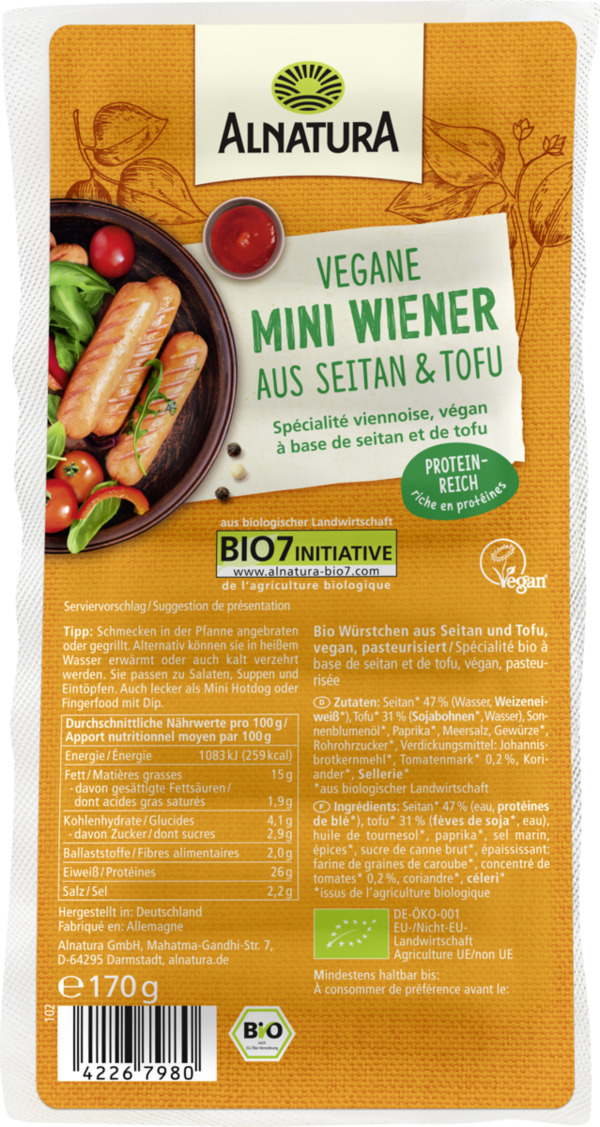 Bild 1 von Alnatura Bio vegane Mini Wiener aus Seitan & Tofu