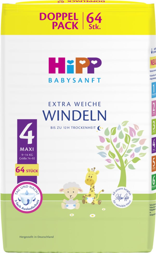 Bild 1 von HiPP Babysanft Windeln Maxi Größe 4 (9-14 kg), Doppelpack