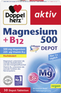 Doppelherz aktiv Magnesium 500 + B12 2-Phasen Depot