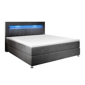 Juskys Boxspringbett Vancouver 120x200 cm - Bett mit LED, Topper & Federkern-Matratze – Stoff Grau