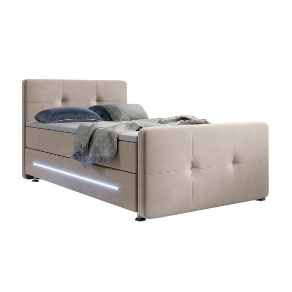 Bild 1 von Juskys Boxspringbett Houston 120x200 cm - Bett mit LED, Topper & Federkern-Matratze – Stoff Beige