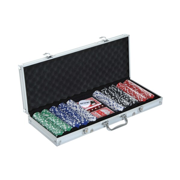 Bild 1 von HOMCOM Pokerkoffer inklusive Pokerset silber 55.5 x 22 x 6.5 cm (LxBxH)   Pokerchips Poker Set Pokerkarten Jetons Koffer