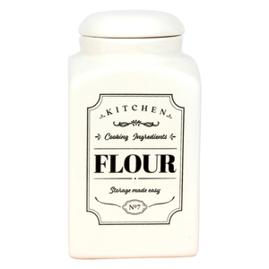 Keramik-Vorratsdose 'Flour' mit Deckel und Aufdruck