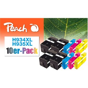 Peach H934XL 10 Druckerpatronen XL (2*bk, bk, c/m/y) ersetzt HP No. 934XL, No. 935XL, C2P23A, C2P24A, C2P25A, C2P26A für z.B. HP OfficeJet Pro 6830 (wiederaufbereitet)