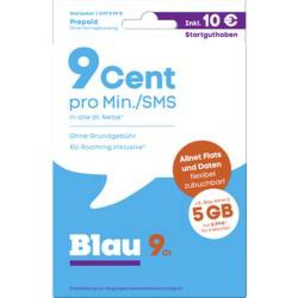 Bild 1 von Blau.de 9 Cent Startpaket Prepaid-Karte ohne Vertragsbindung