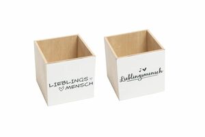Freese Holz-Box, lasiert Lieblingsmensch weiß/schwarz 12 x 12 x12 cm