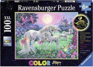 Ravensburger Puzzle »Color Star Line, Einhörner im Mondschein«, 100 Puzzleteile, leuchtet im Dunkeln, Made in Germany, FSC® - schützt Wald - weltweit
