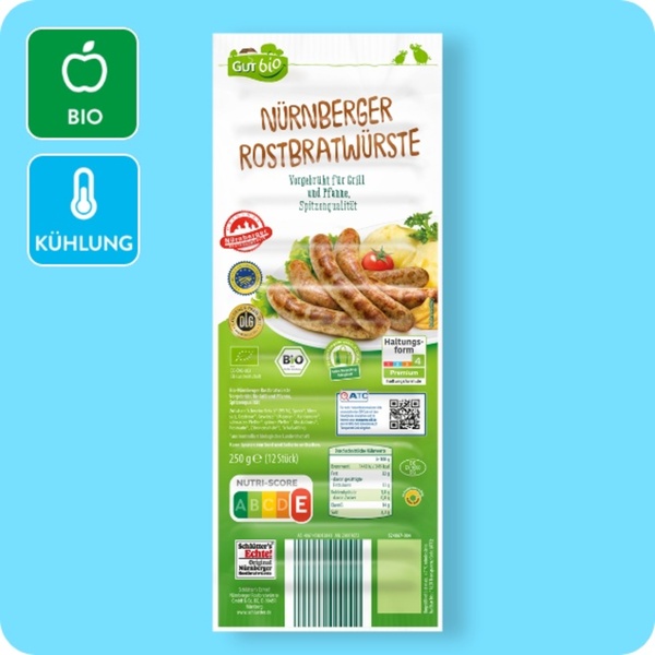 Bild 1 von GUT BIO Bio-Nürnberger Rostbratwurst

, Haltungsform 4: Premium